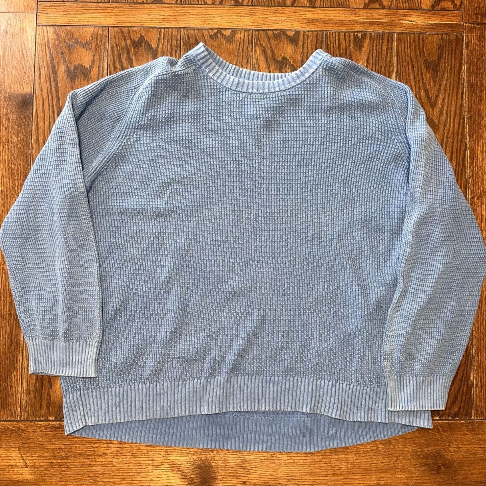 Vintage LL Bean Sweater Mens XXL Blue Cotton Waffle-Knit Crewneck Sunwashed Textured Size US XXL / EU 58 / 5 - 2 Thumbnail