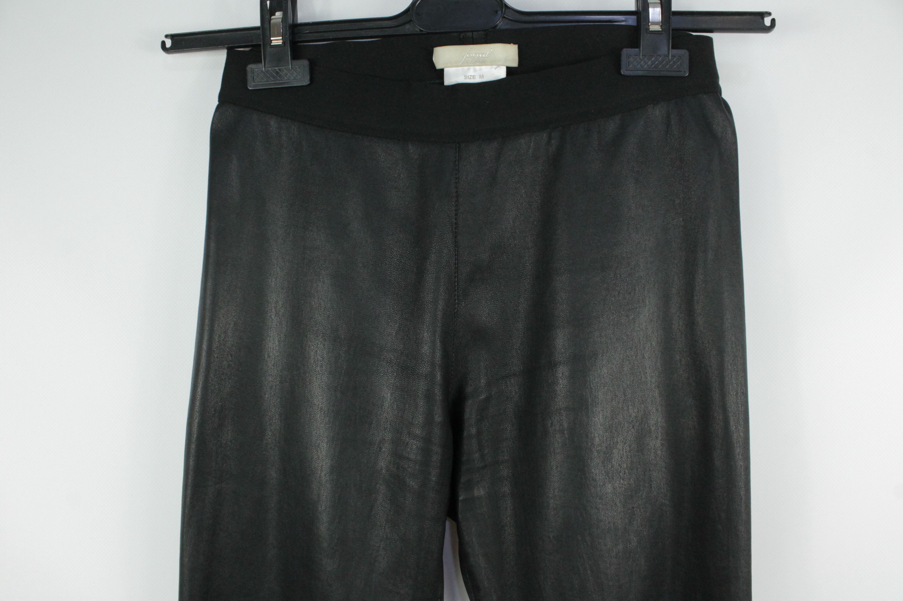 Designer Fogal Black Genuine Leather Leggings Size 28" / US 6 / IT 42 - 2 Thumbnail