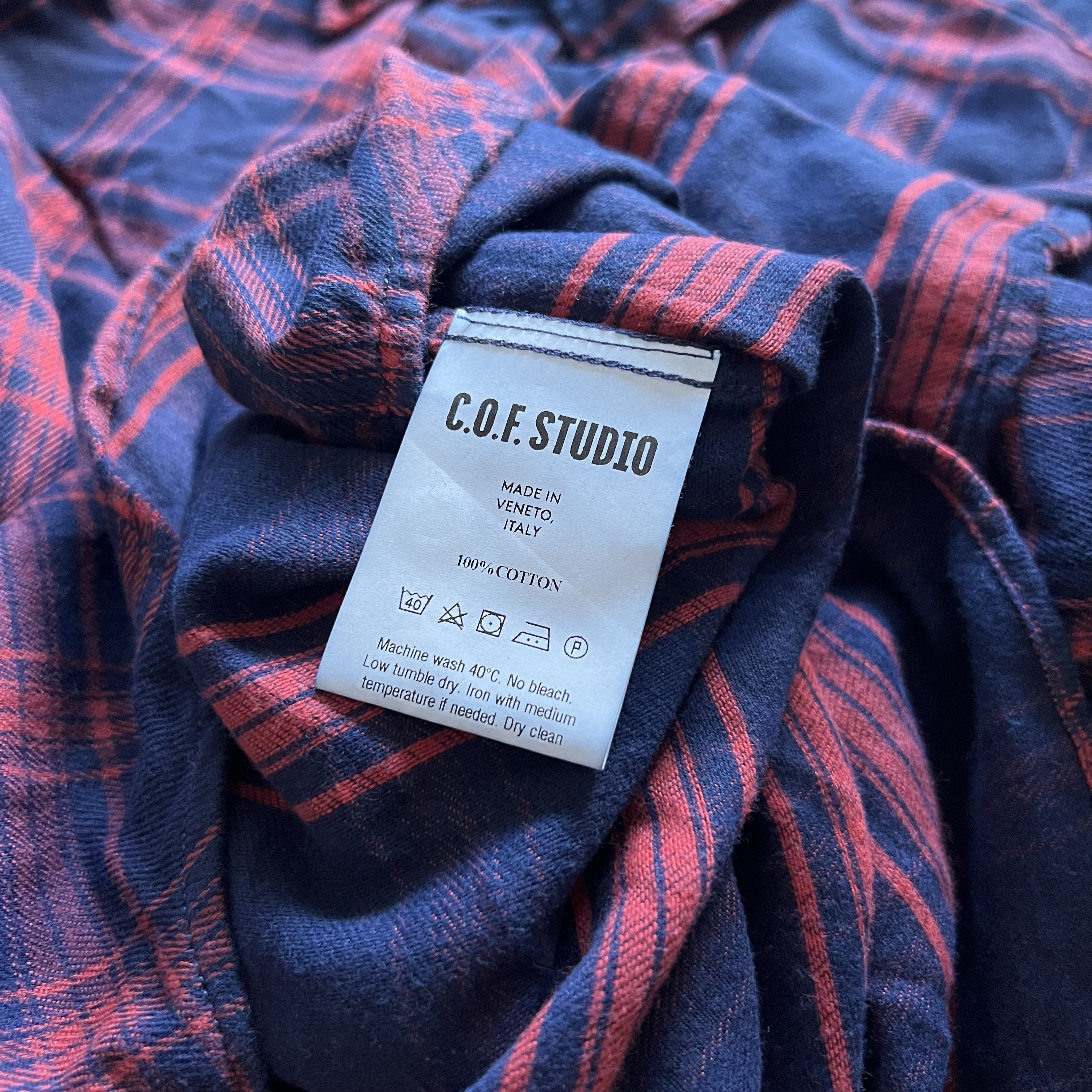 C.O.F. Studio Men's COF STUDIO BD FLANELL Indigo Blue Red Check Shirt Size US L / EU 52-54 / 3 - 8 Thumbnail
