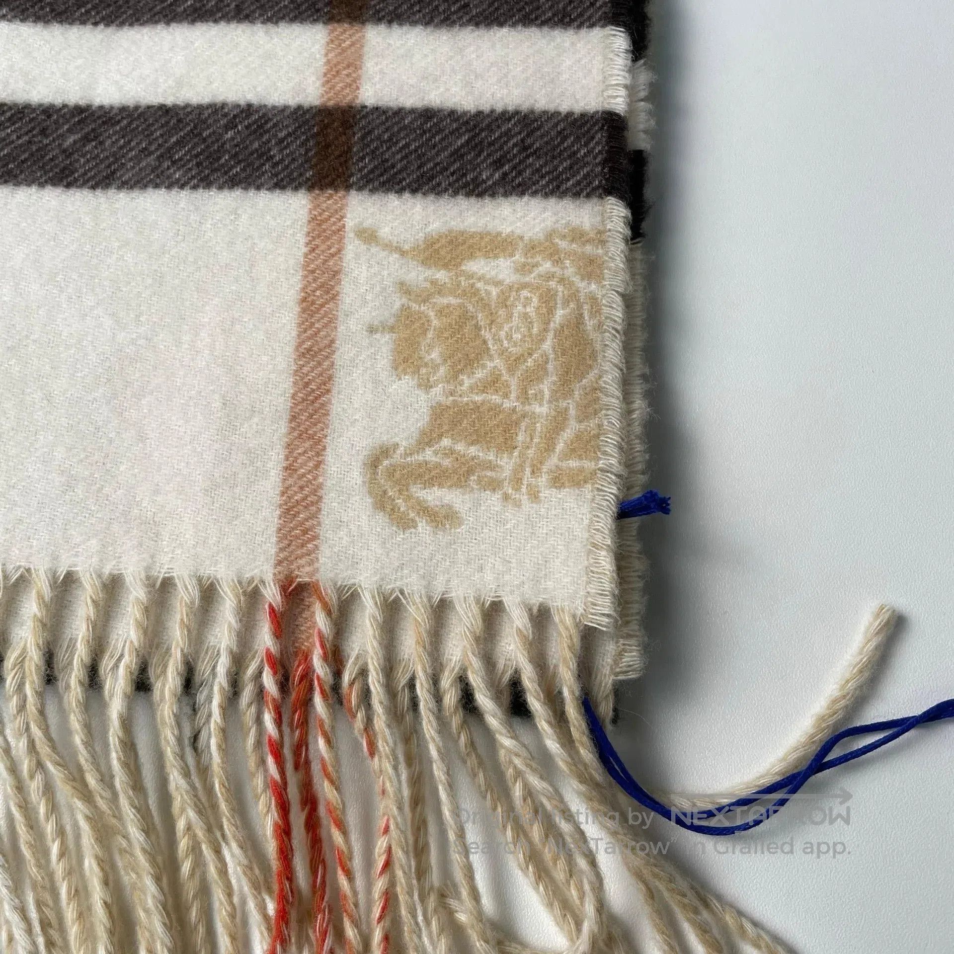 Burberry Burberry Light Brown Plaid Cashmere Fringe Scarf| Size ONE SIZE - 3 Thumbnail