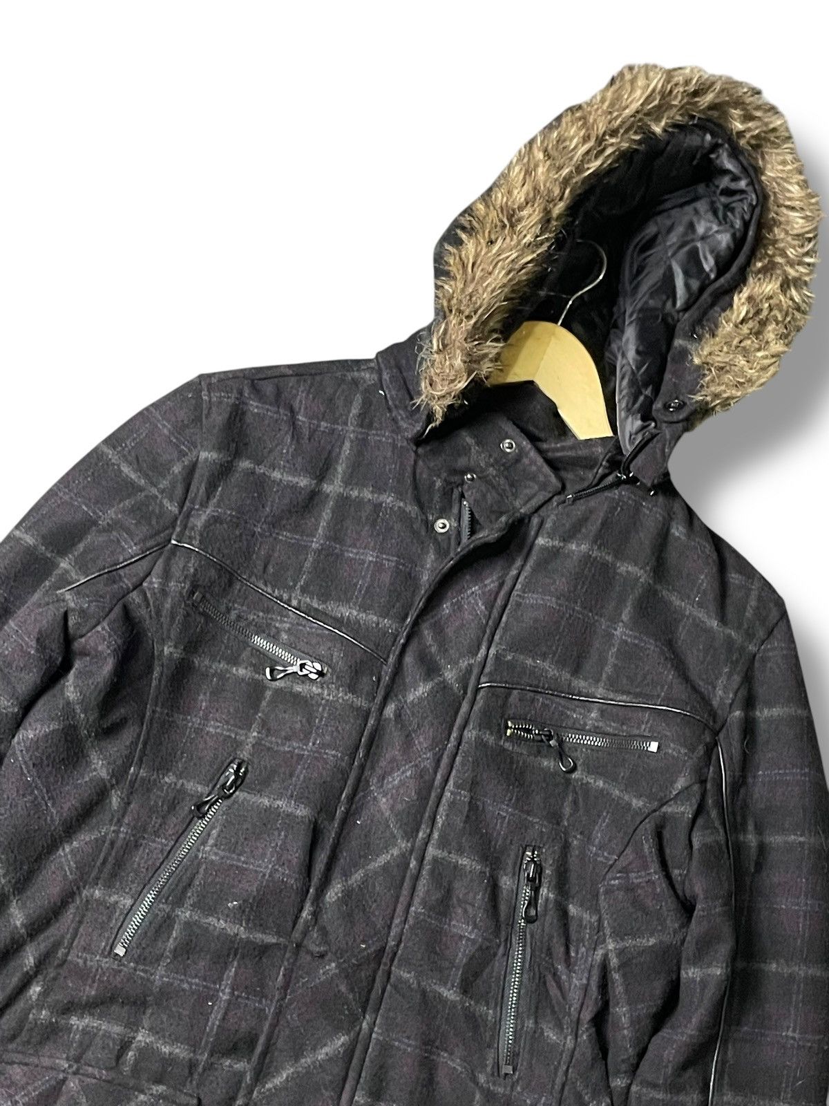 In The Attic × Japanese Brand × Vintage In The Attic Checkered Faux Fur Hooded Coat (107) Size US L / EU 52-54 / 3 - 2 Thumbnail