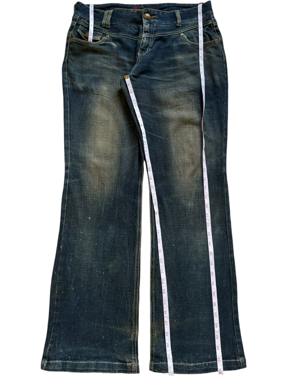 Japanese Brand Vintage Japanese Brand Buckle Back Mud Wash Bootcut Jeans Size 35" - 12 Thumbnail