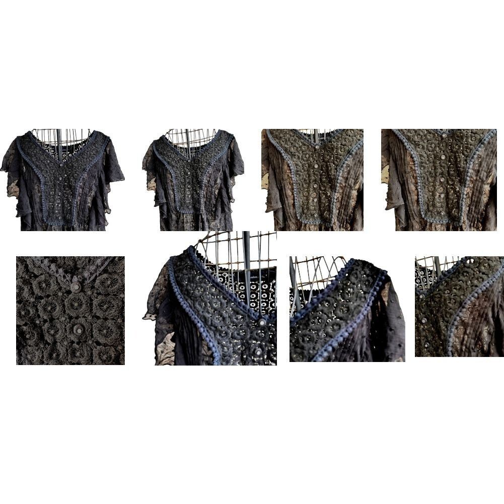 Vintage Denim 24 7 Blouse 14W Black Semi Sheer Swiss Dots Sexy Size XL / US 12-14 / IT 48-50 - 3 Thumbnail