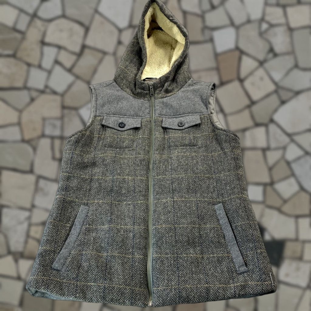 Prana Prana Ava Vest Womens Small Gray Herringbone Wool Hooded Lined Outdoor Jacket Size S / US 4 / IT 40 - 1 Thumbnail
