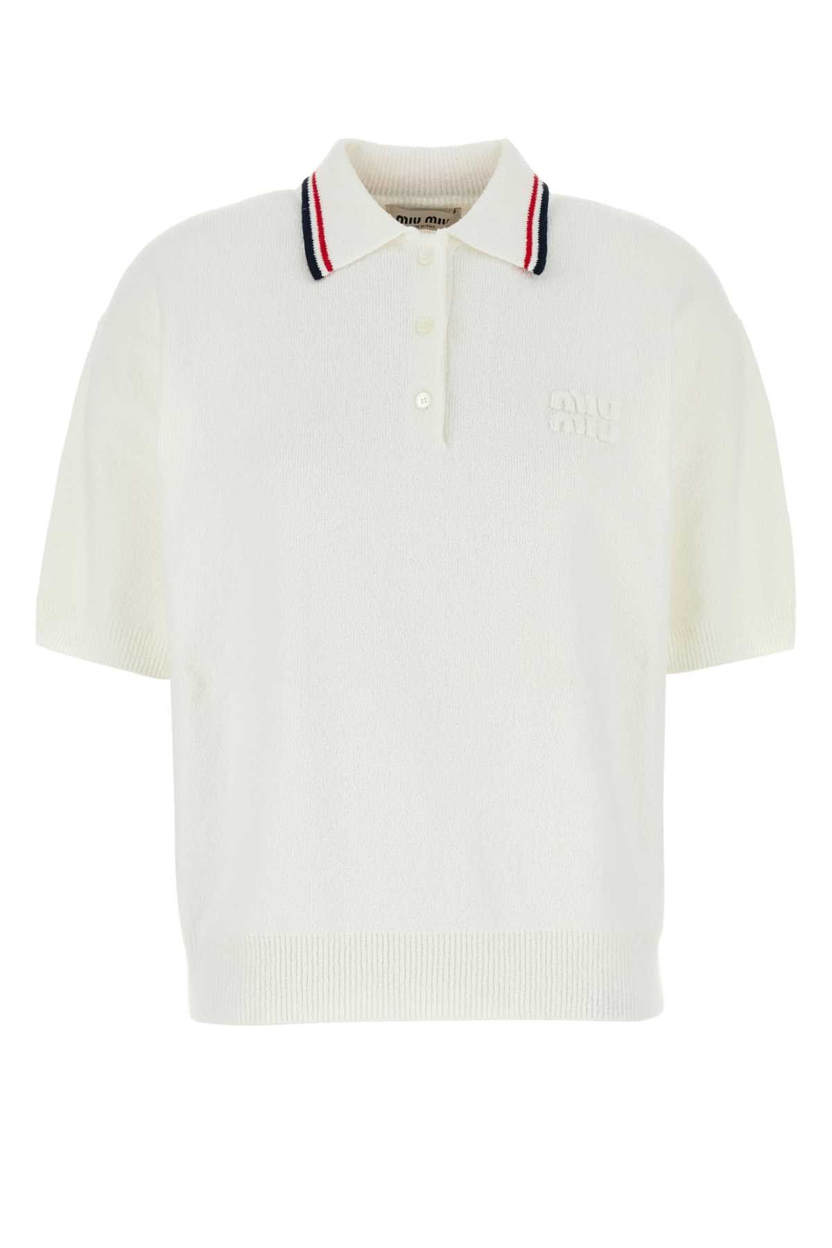 Miu Miu White Stretch Terry Fabric Polo Shirt Size M / US 6-8 / IT 42-44 - 1 Thumbnail