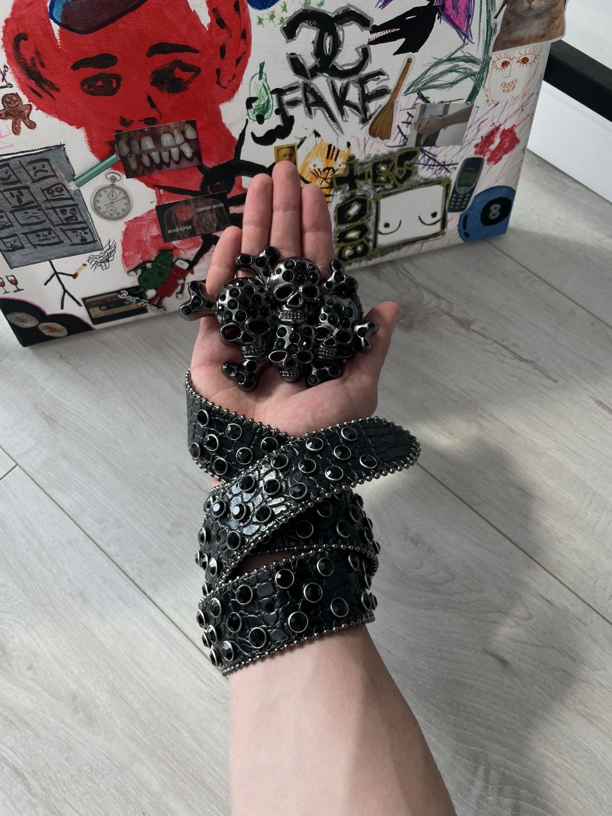 Japanese Brand Vintage Y2K Skull Japanese Black Strasses Style Belt Size ONE SIZE - 1 Thumbnail