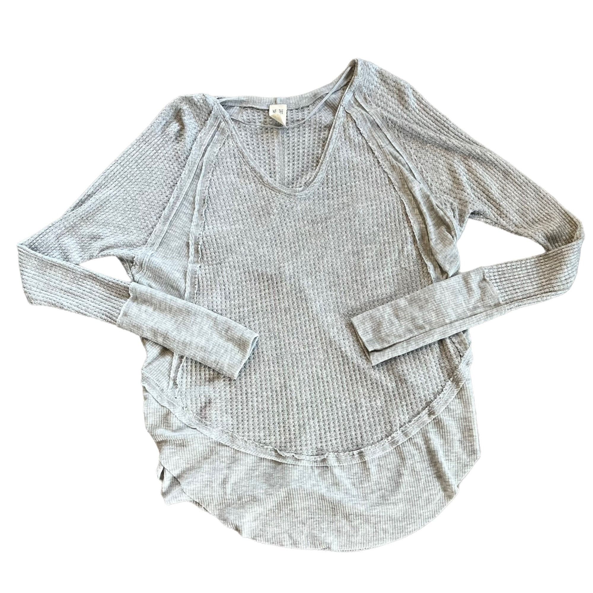 Free People Free People We The Free Ribbed Waffle Knit Grey Thermal Top Size XS / US 0-2 / IT 36-38 - 1 Thumbnail