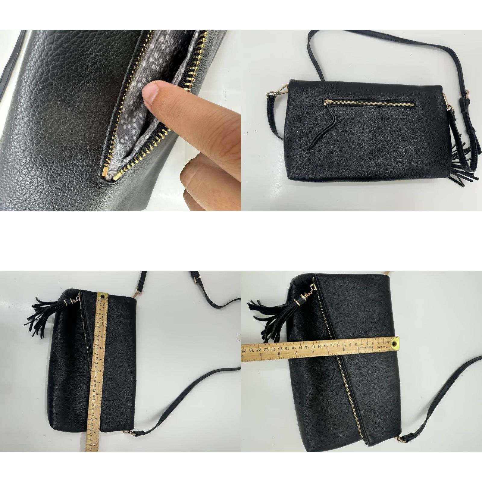 Vintage Mode Luxe Womens Purse Crossbody Black Foldover Zipper Tassel Faux Leather Bag Size ONE SIZE - 8 Thumbnail