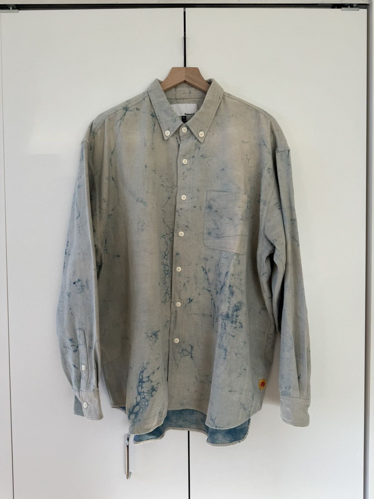 image of 18 East Mud Dyed Wolf Oxford Shirt In Indigo Dabu XL in White, Men's