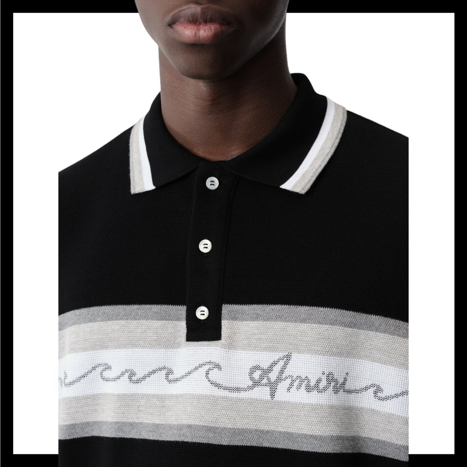 Amiri o1s1wg110825 Wave Baja Stripe Piqué Knit Polo Shirt Size US XL / EU 56 / 4 - 4 Thumbnail