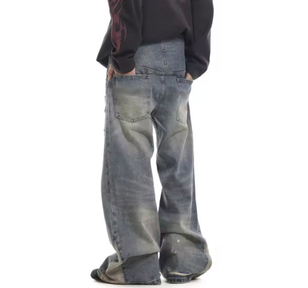 Jean Vintage Washed Distressed Splicing Flared Jeans Size US 30 / EU 46 - 4 Thumbnail