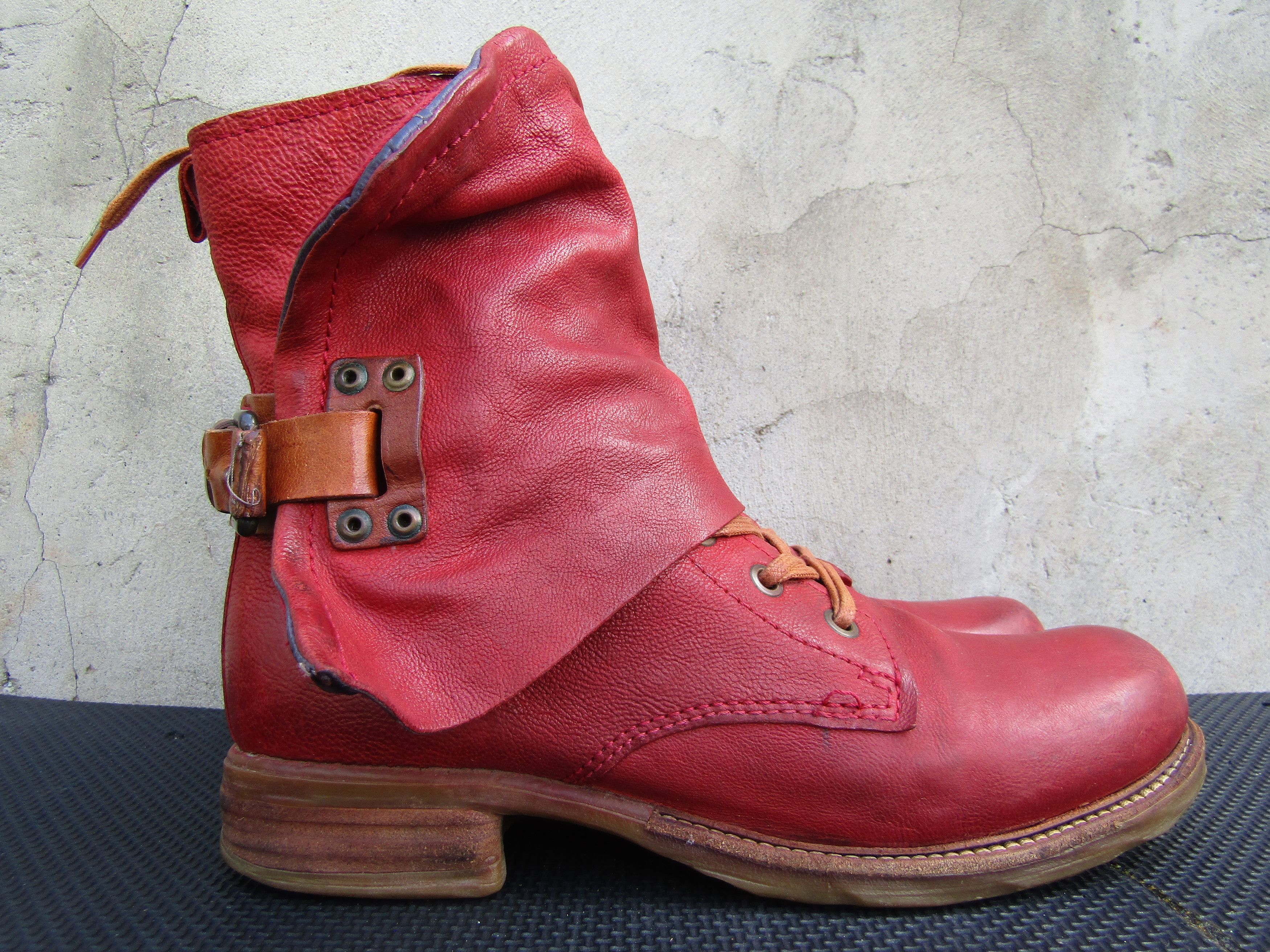 Airstep A.S.98 Buckle Zip Red Booties Lace Leather