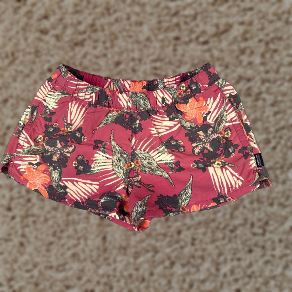 Patagonia Shorts Women Small Red Floral Baggies Nylon Gym Run Workout Casual 2.5