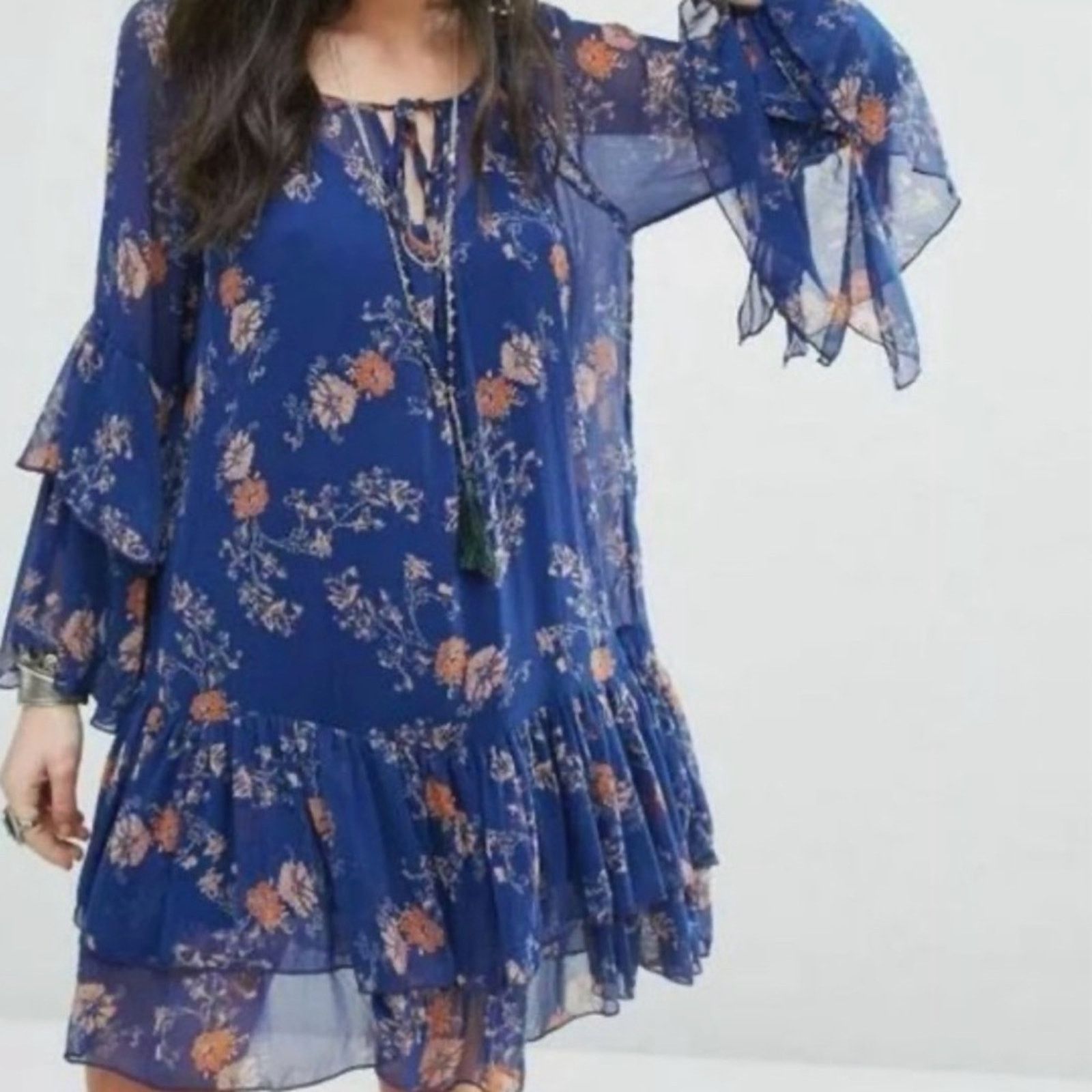 Free People Free People Sunsetter Mini Ruffle Slip Tunic Floral Dress XS Size XS / US 0-2 / IT 36-38 - 4 Thumbnail