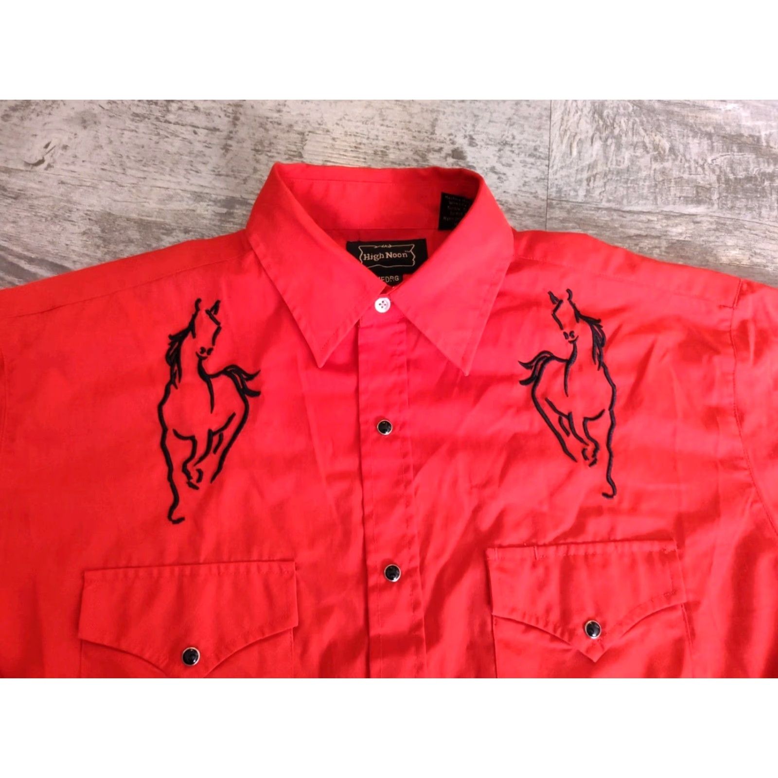 Vintage Vintage High Noon Mens Embroidered Horses Pearl Snap Western Cowboy Shirt M Red under 200 characters Size US L / EU 52-54 / 3 - 2 Thumbnail