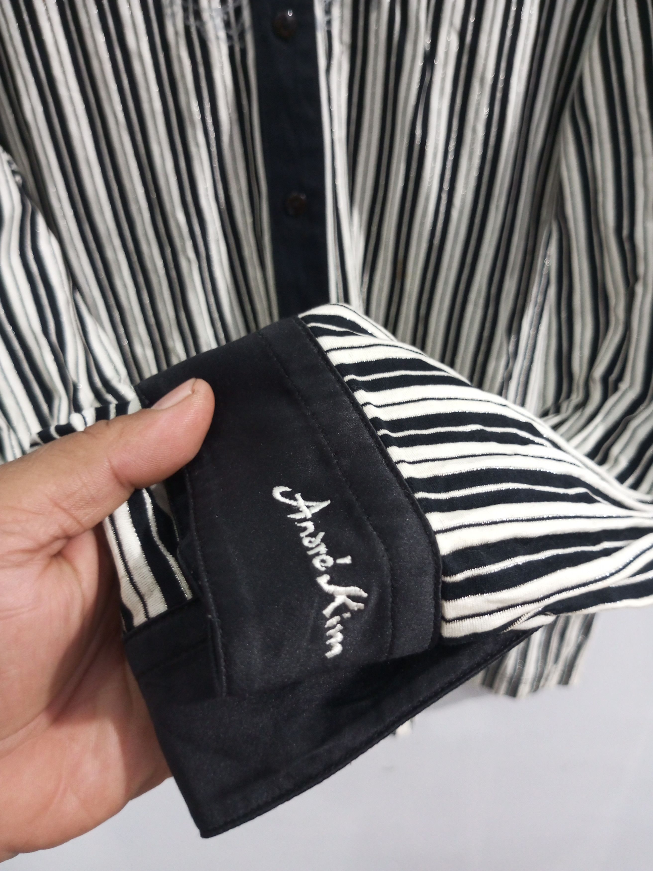 20471120 Vintage Andre' Kim stripe tattoo polo long sleeve Size US L / EU 52-54 / 3 - 4 Thumbnail