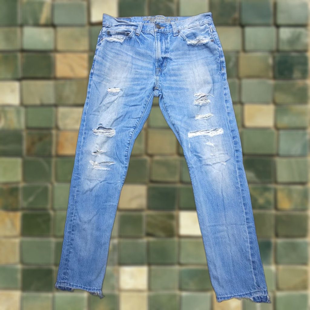 American Eagle Outfitters VINTAGE American Eagle Outfitters Slim Distressed Jeans Mens 30 x 30 Blue 100% Cotton Denim Size US 30 / EU 46 - 1 Thumbnail