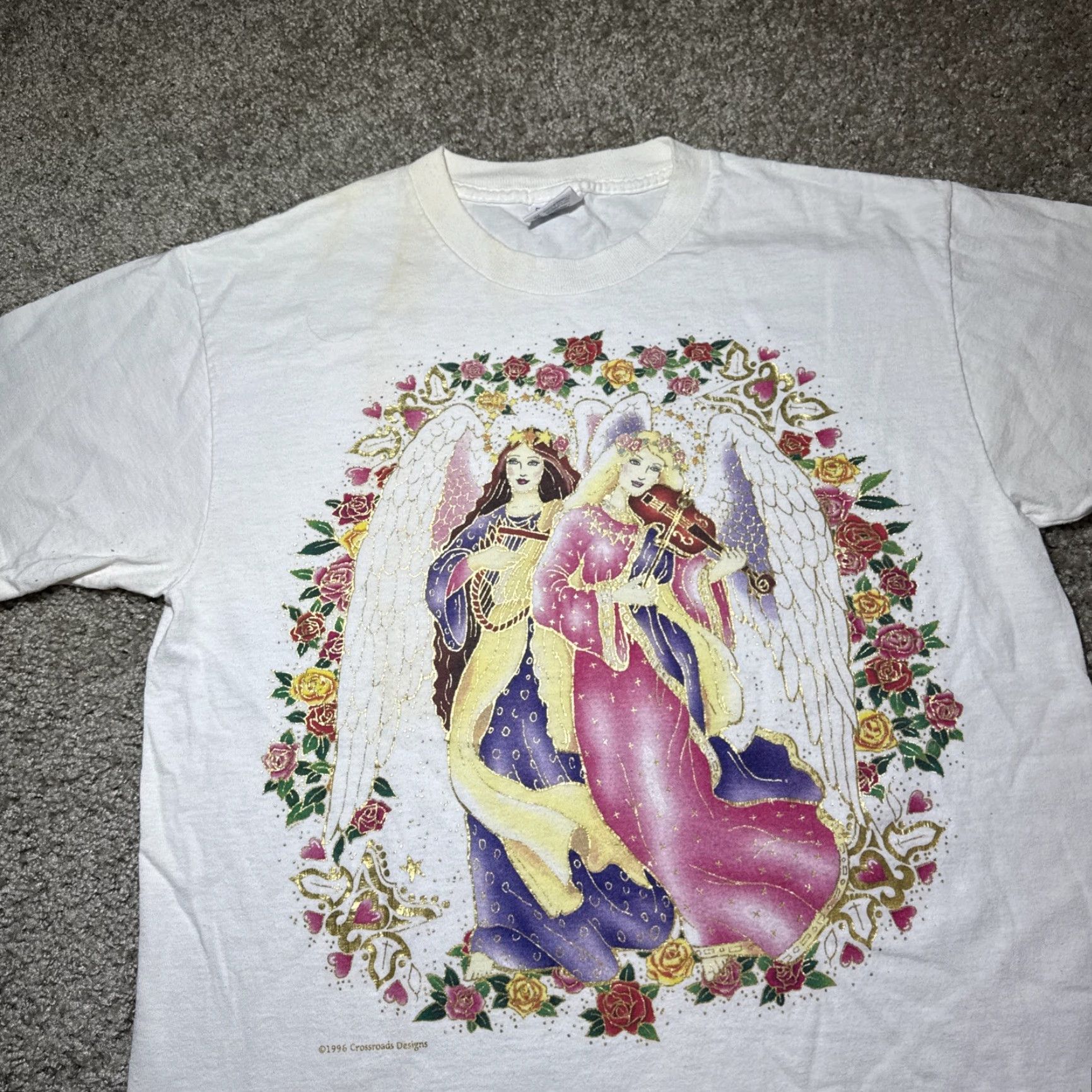 Delta VINTAGE 90s Fairy Princess Harp Violin Angels Flower White T-Shirt Adult Medium Size US M / EU 48-50 / 2 - 2 Thumbnail