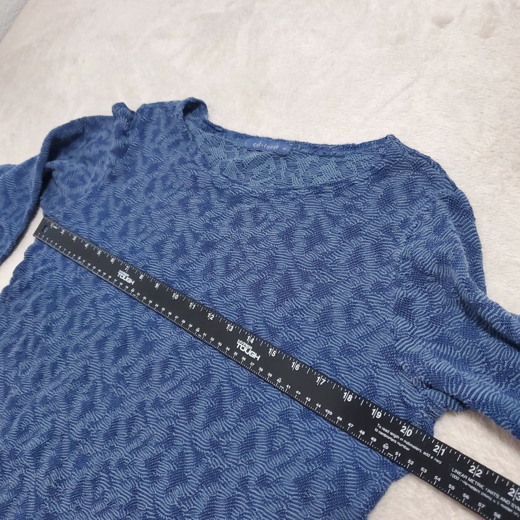 Vintage Cut Loose Top Women L Blue Print Rayon Blend Boat Neck Long Sleeve Relaxed Shirt Blouse Casual Womens Size L / US 10 / IT 46 - 6 Thumbnail