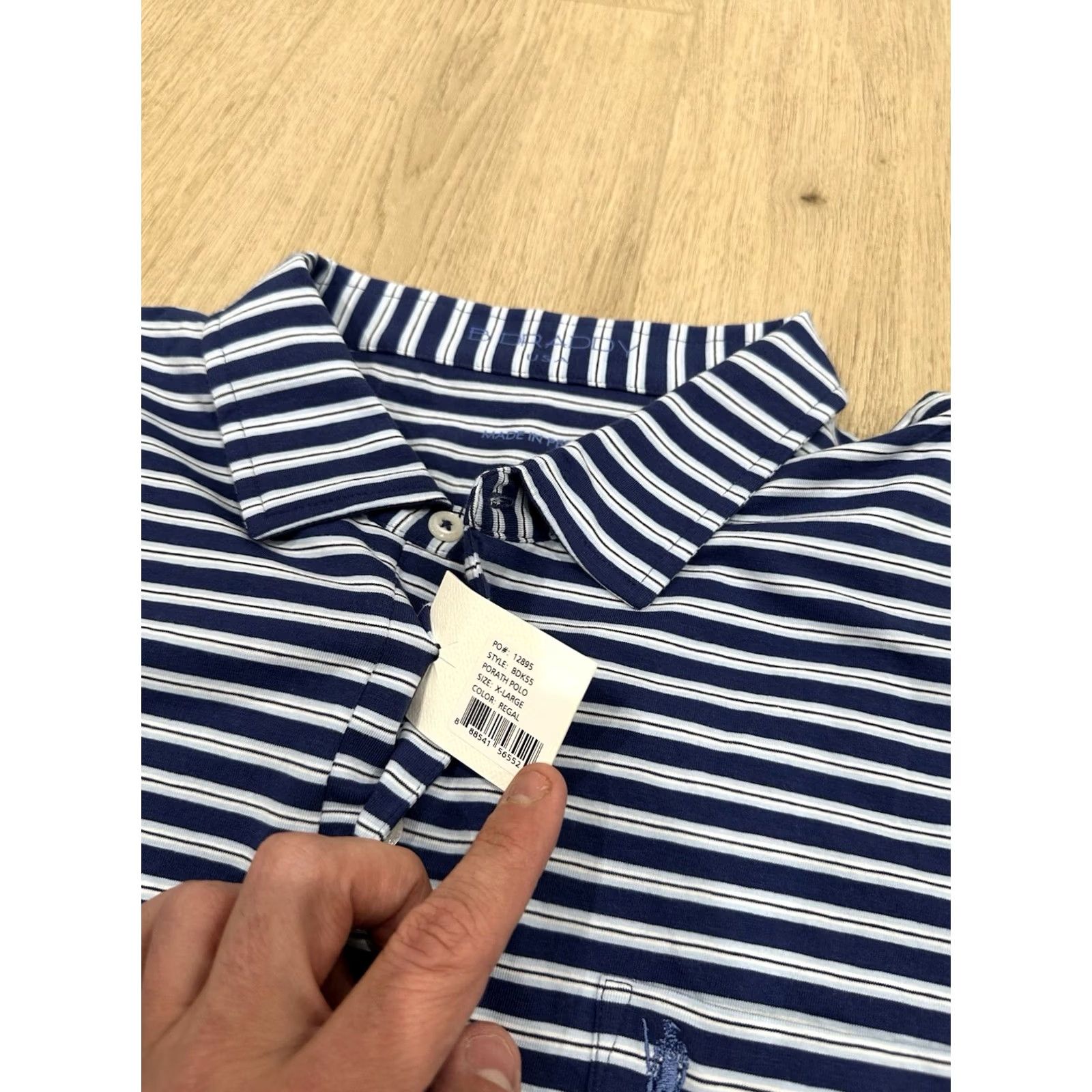 Vintage NWT B. Draddy Polo Shirt Mens XL Navy Blue Striped Pima Cotton Stretch Pocket Size US XL / EU 56 / 4 - 5 Thumbnail
