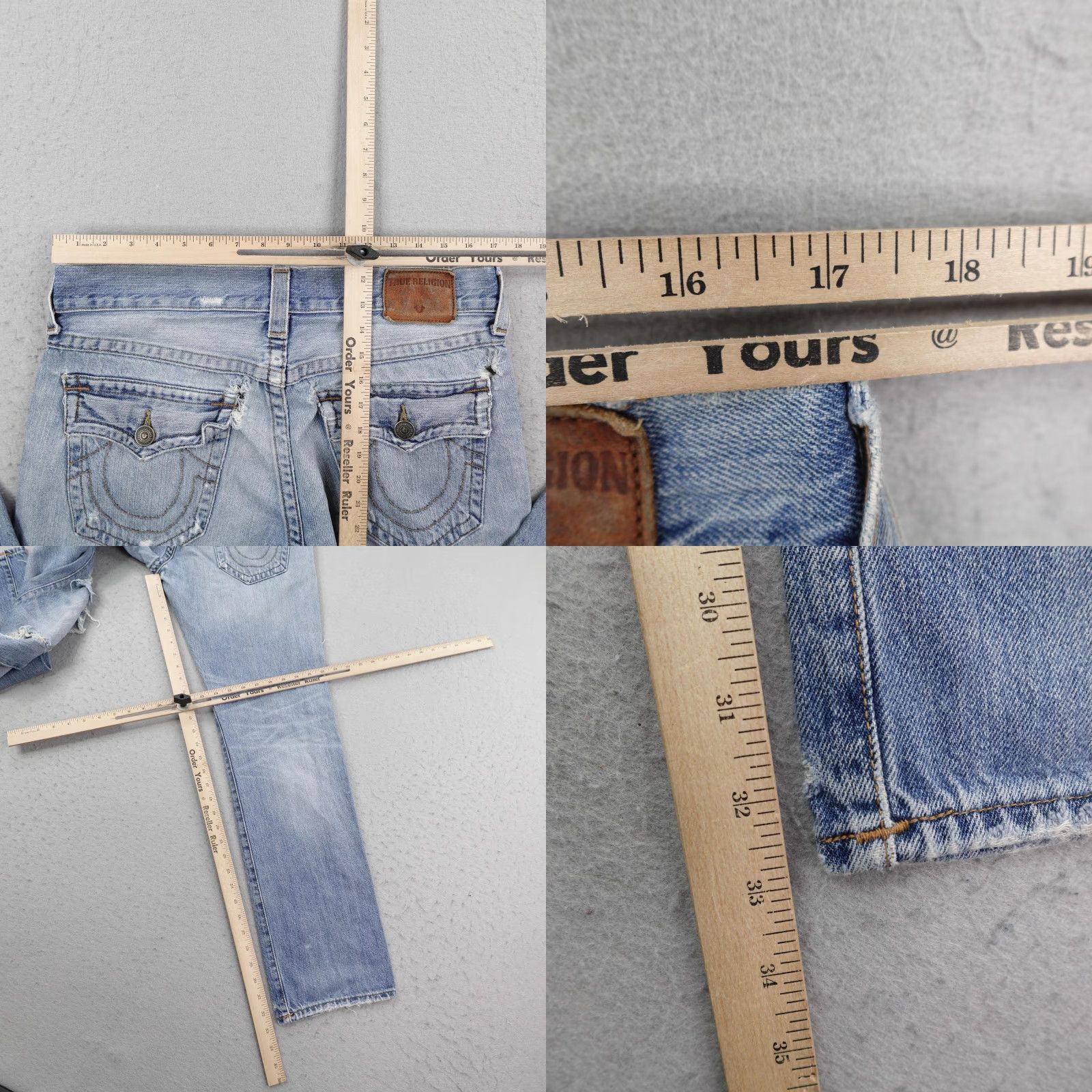 True Religion True Religion Jeans Mens 33 Blue Denim Geno Relaxed Slim Straight Distressed Size US 33 - 9 Thumbnail