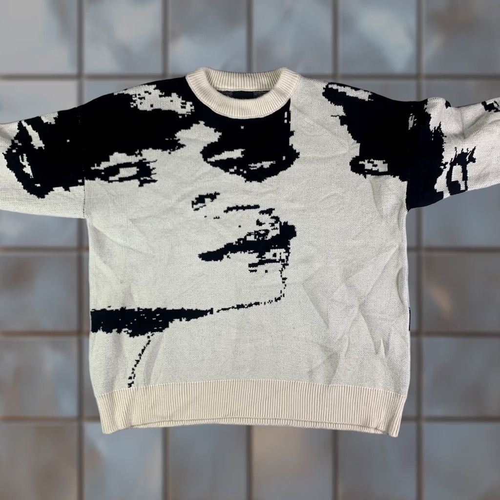 Vintage VINTAGE Giant by Tee Jays Sweater Mens XL White Mick Jagger Face Graphic Made in USA 90s vtgov Size US XL / EU 56 / 4 - 1 Thumbnail