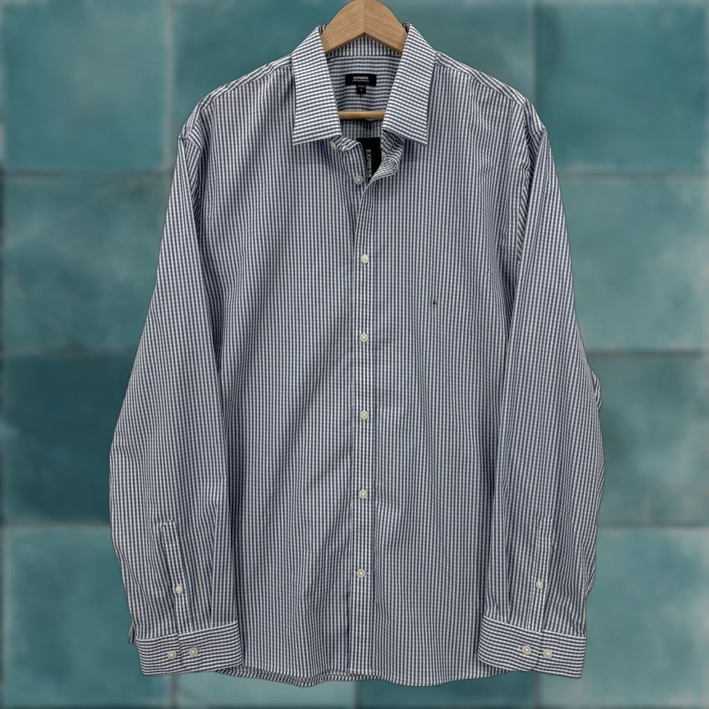Express Express Dress Shirt Mens XL Blue Stripe Slim Fit Stretch Business Size 46R - 1 Thumbnail