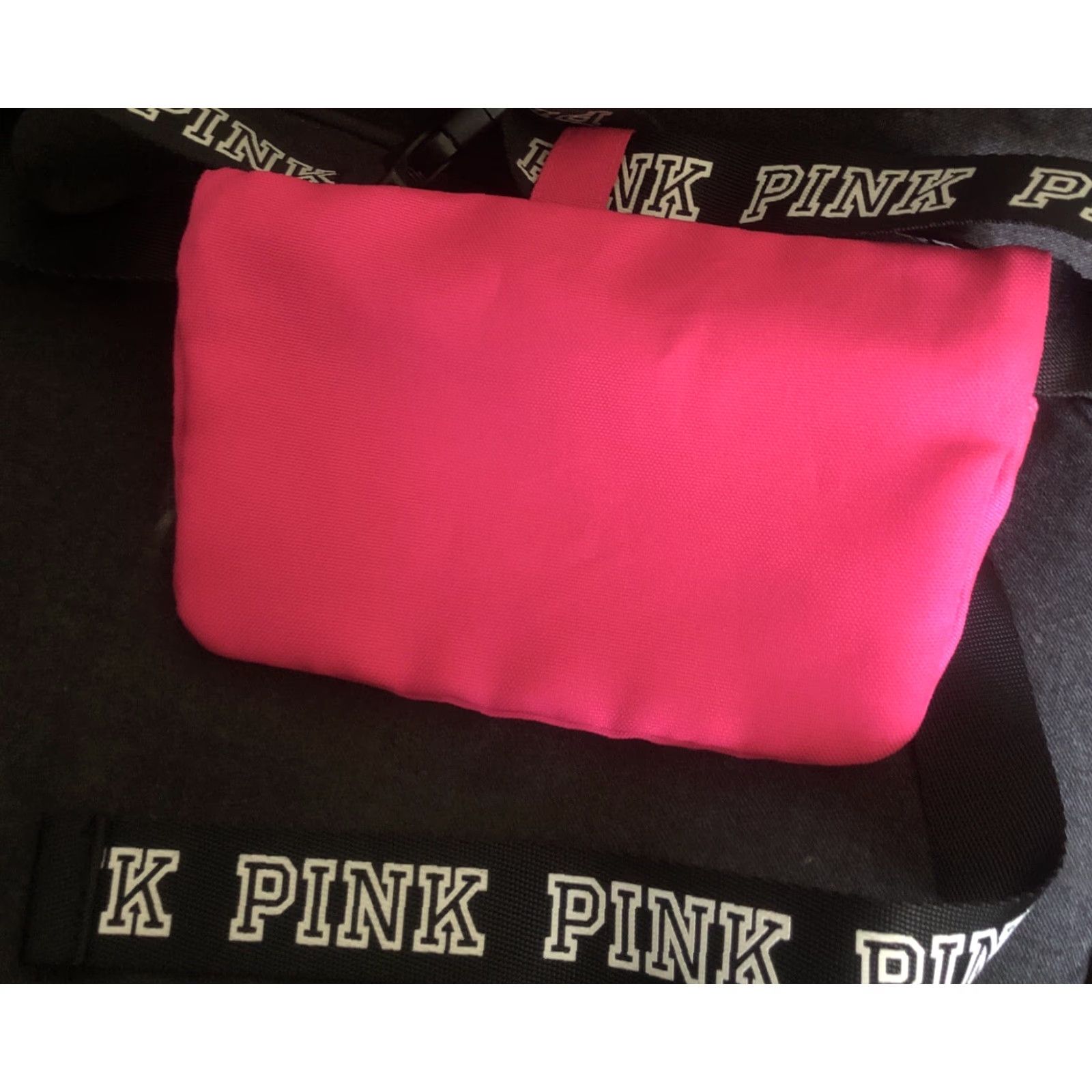 Victoria's Secret VINTAGE Victoria’s Secret PINK Fanny Pack Belt Bag We Run This Beach Small Black Pink Canvas Belt Bag & Fanny Pack Women Boys Girls Size ONE SIZE - 4 Thumbnail