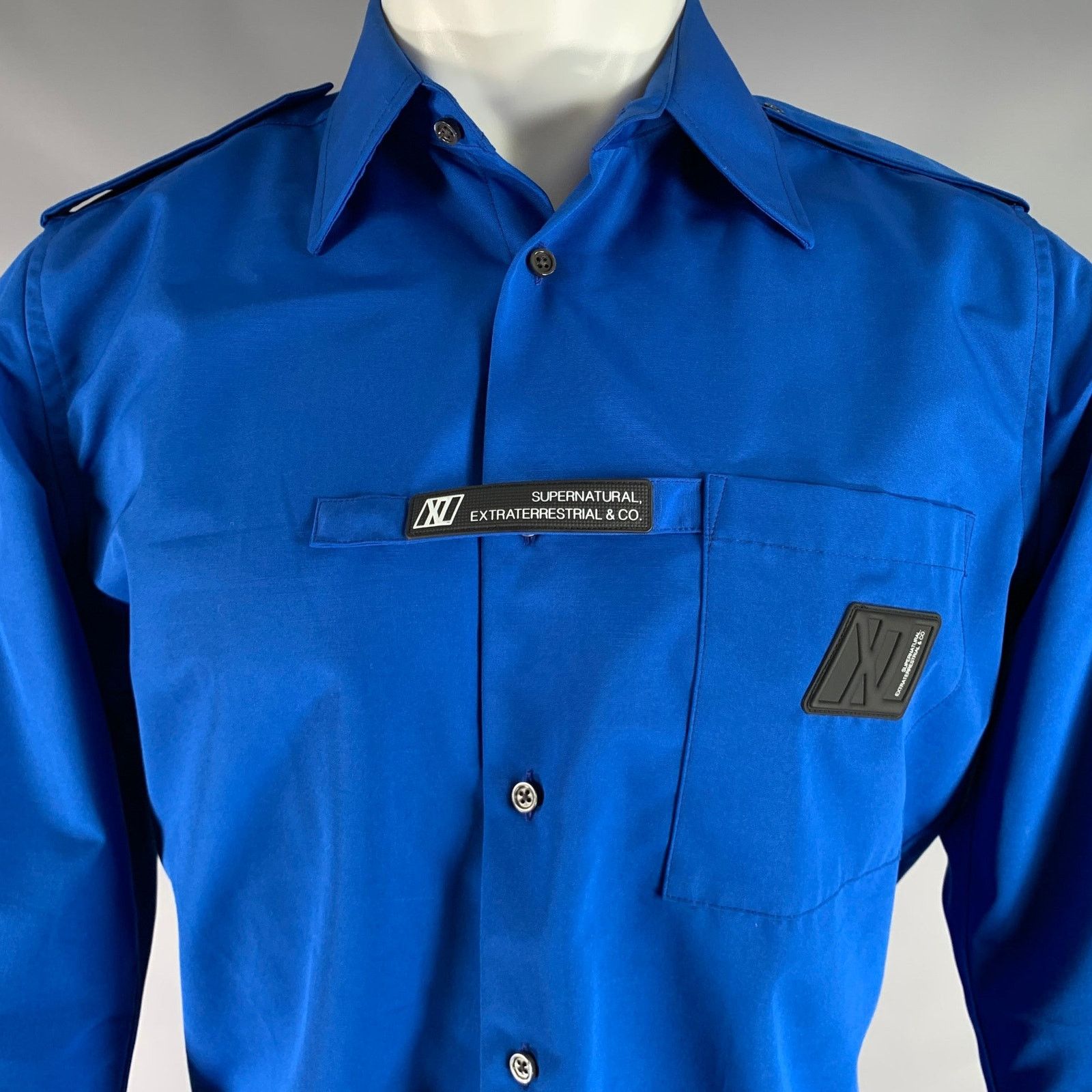 Xander Zhou Size S Blue Solid Polyester Epaulettes Long Sleeve Shirt Size US S / EU 44-46 / 1 - 2 Thumbnail