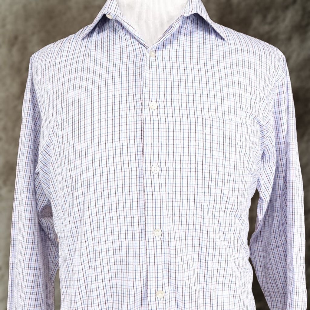 Van Heusen Van Heusen Mens Dress Shirt 16-16.5 34/35 White Check Wrinkle Free Regular Fit Size 46R - 1 Thumbnail