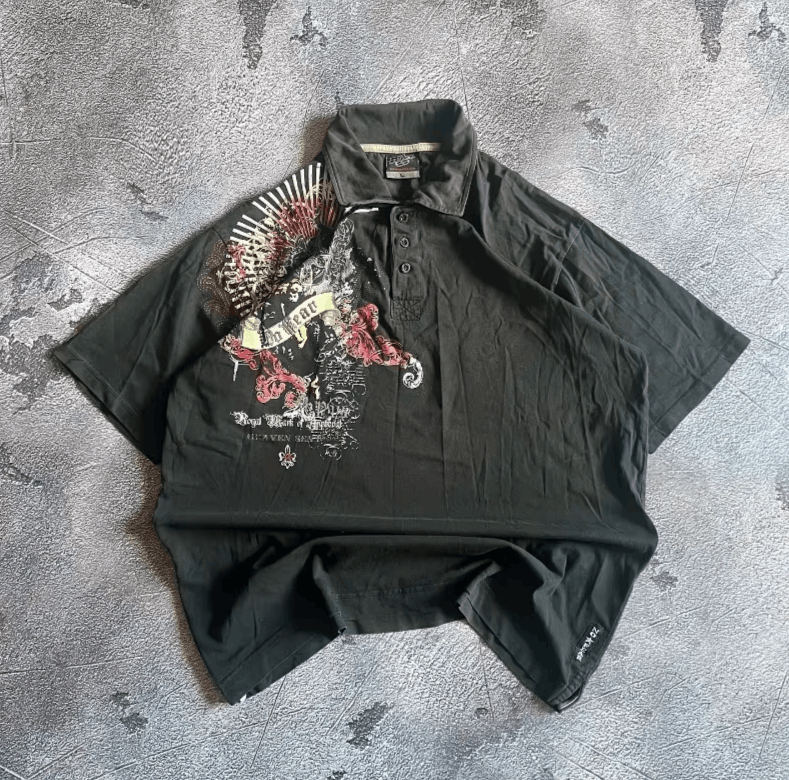 pattern printed button rock POLO