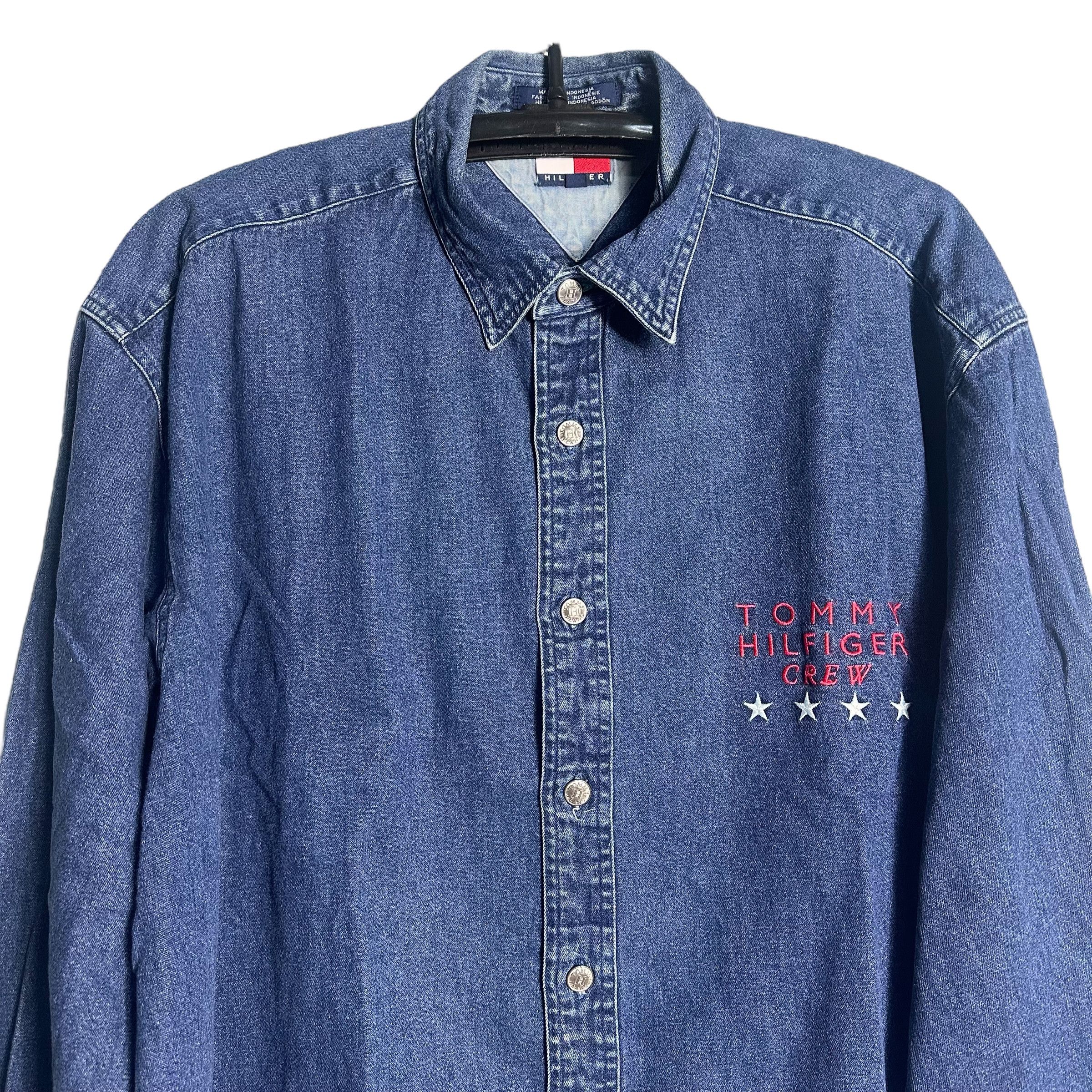Tommy Hilfiger × Vintage 🔥RARE🔥Vintage Tommy Hilfiger Flag Denim L/Sleeve Shirt Size US L / EU 52-54 / 3 - 4 Thumbnail