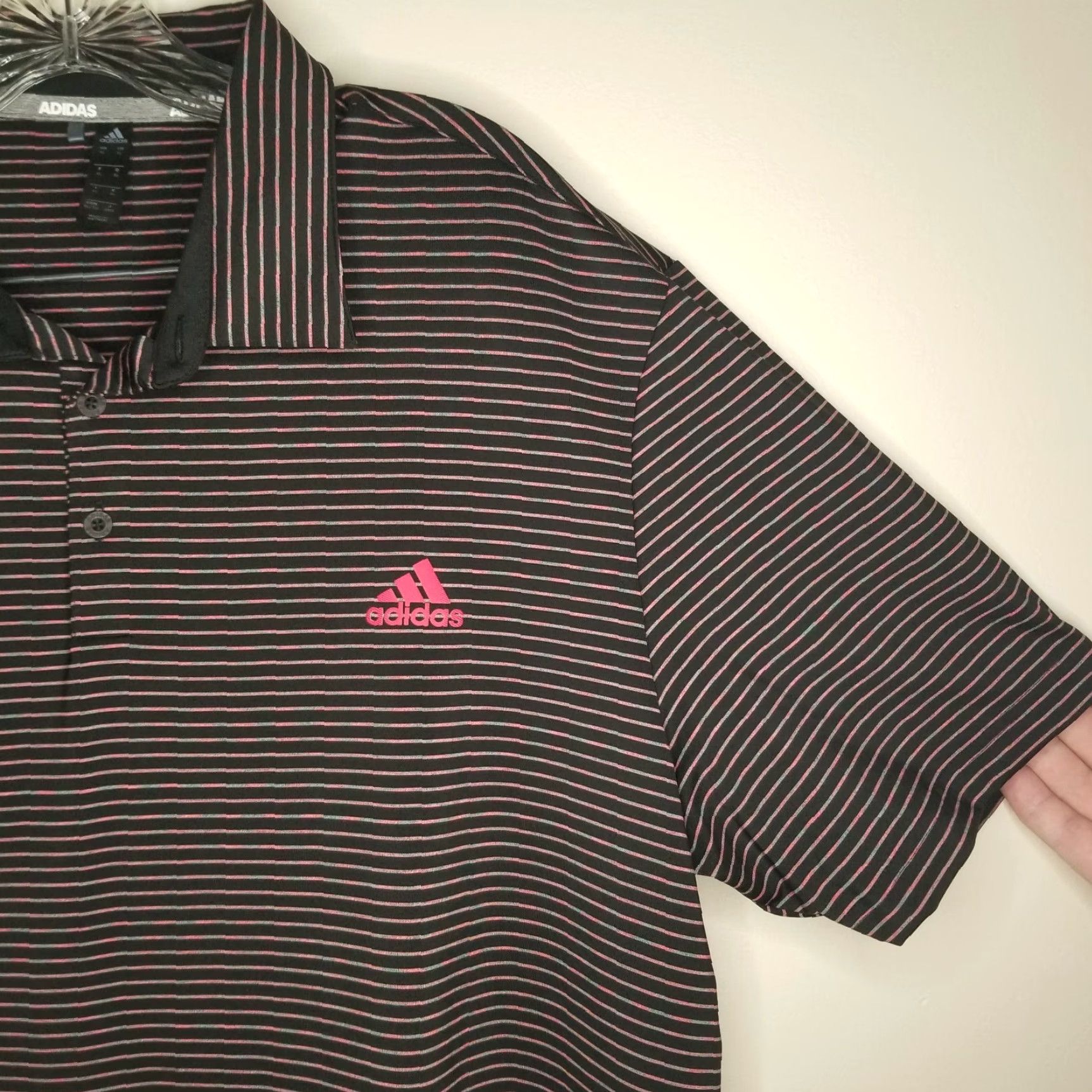 Adidas ADIDAS Pink Black Striped Polo Shirt Adult XL Mens Size US XL / EU 56 / 4 - 2 Thumbnail