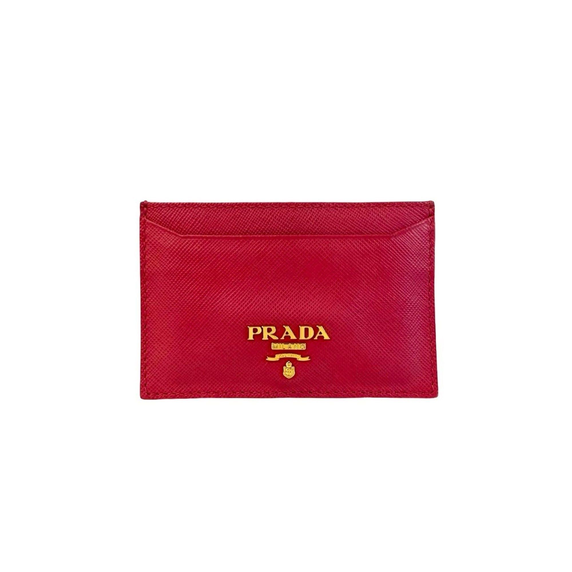 Prada PRADA Gold Saffiano Leather Card Case/Pass Case/Business Holder, Pink, Item No. 36964 Size ONE SIZE - 1 Thumbnail