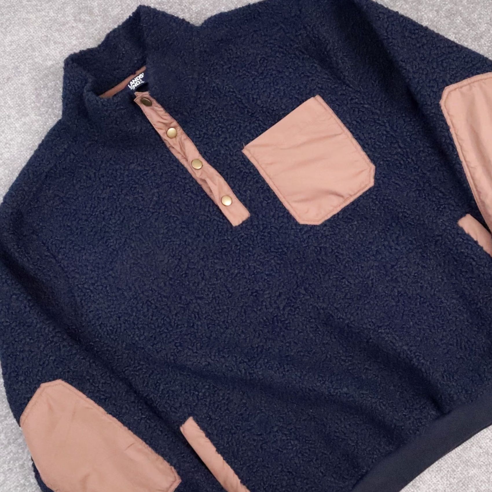 Lands' End Lands' End Sherpa Fleece XL Dark Blue 1/2 Snap Long Sleeve Jacket Sweatshirt Mens Size US XL / EU 56 / 4 - 7 Thumbnail