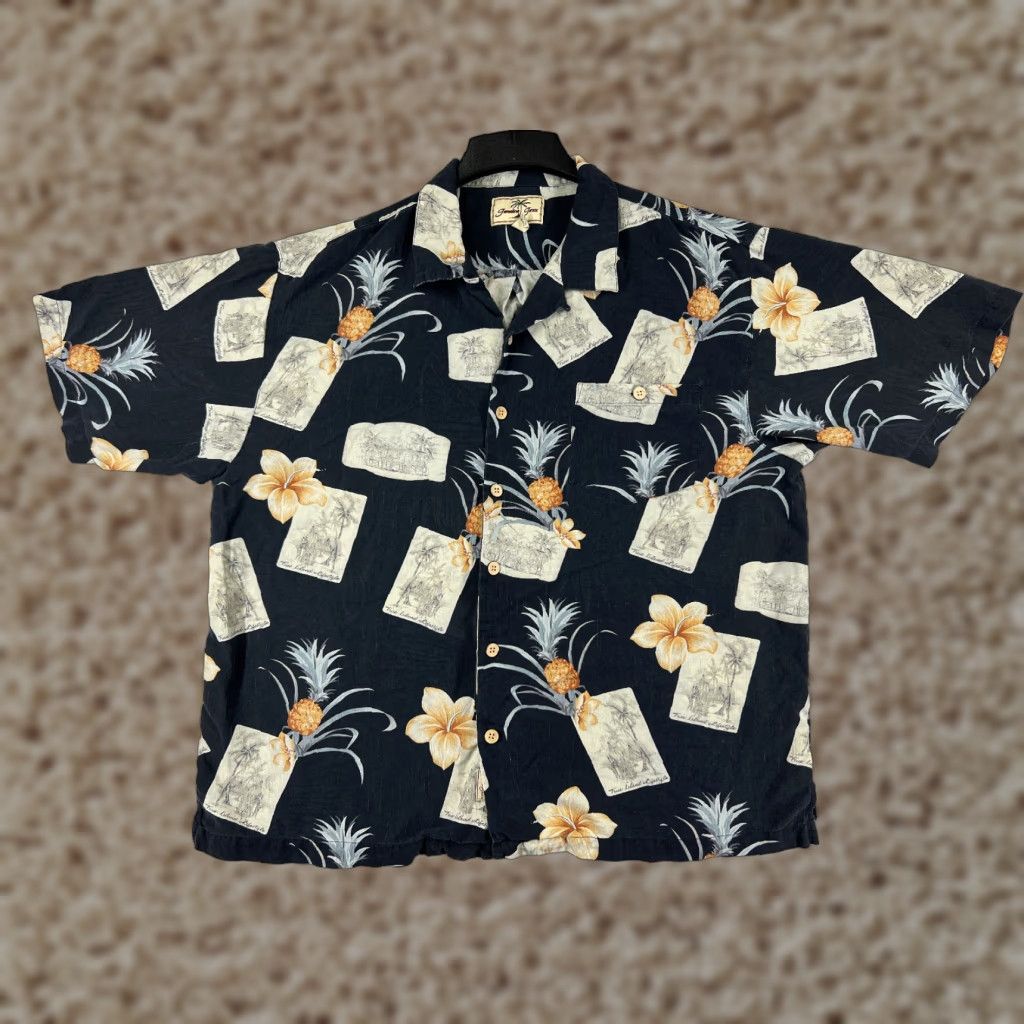 Vintage Jamaica Jaxx Shirt Mens XL Black Silk Hawaiian Island Palm Pineapple Size US XL / EU 56 / 4 - 1 Thumbnail