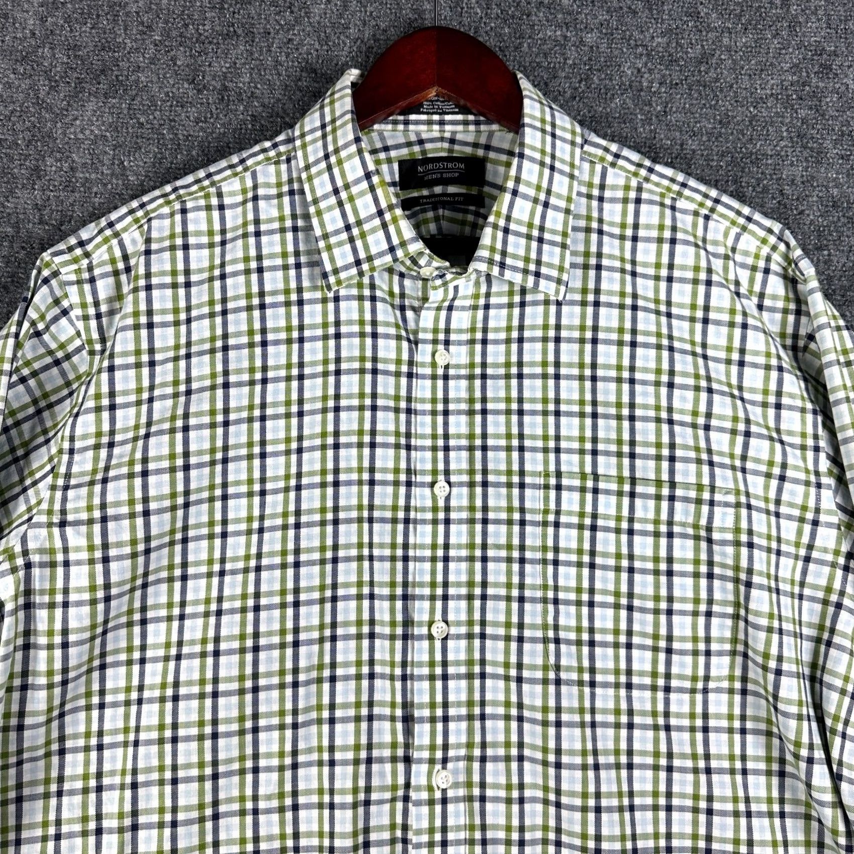 Nordstrom Nordstrom Mens Shop Shirt 2XL Non Iron Traditional Fit Green Blue Plaid Cotton Shirt Button-Up Long Sleeve Casual Business Party/Cocktail Travel Mens Size US XXL / EU 58 / 5 - 2 Thumbnail