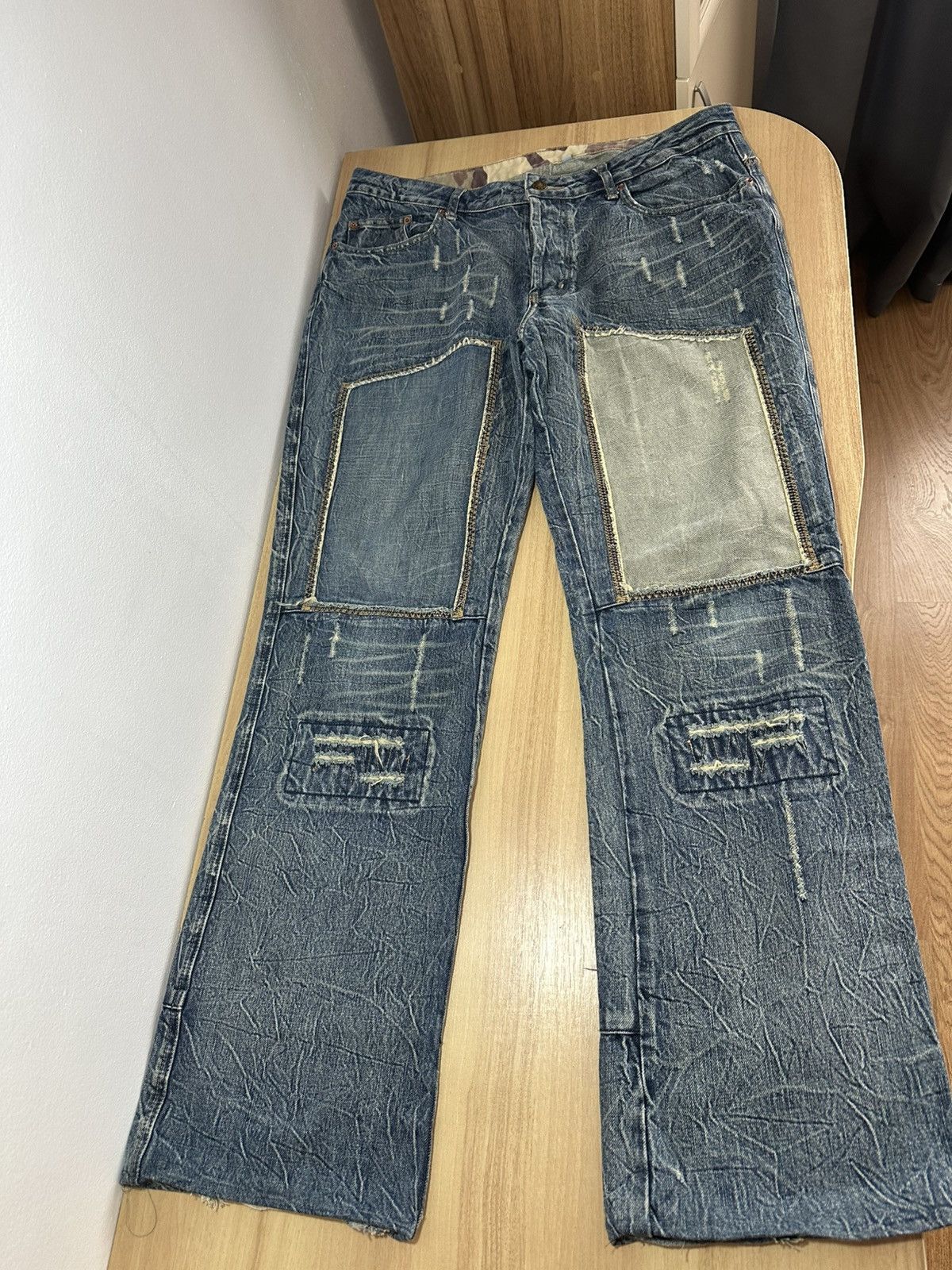 Vintage Vintage Distressed Patchwork Denim Jeans with Mesh Panels Size US 36 / EU 52 - 1 Thumbnail