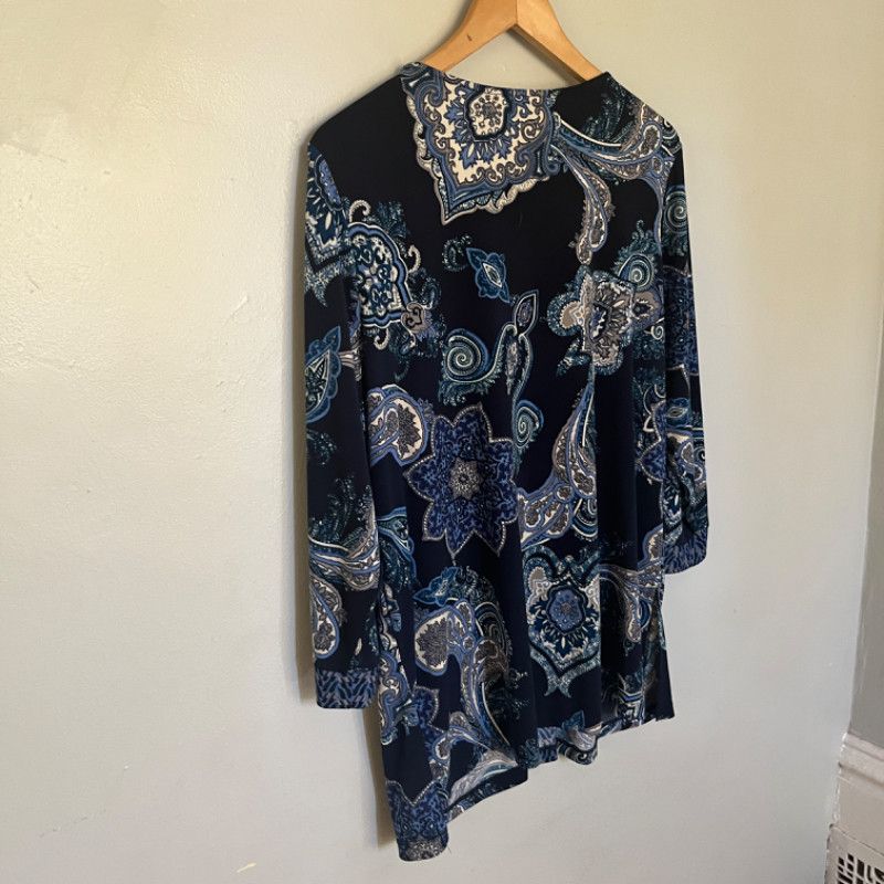 Designer Susan Graver Paisley Tunic Top Navy Blue Size XL / US 12-14 / IT 48-50 - 5 Thumbnail