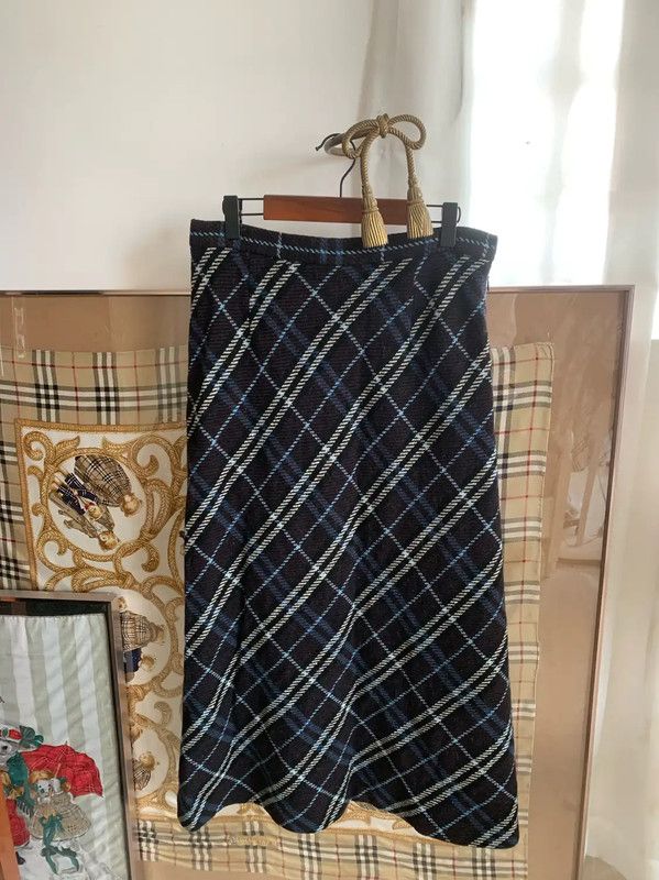 Burberry Burberry Blue Wool Check Long Skirt Size 29" - 1 Thumbnail