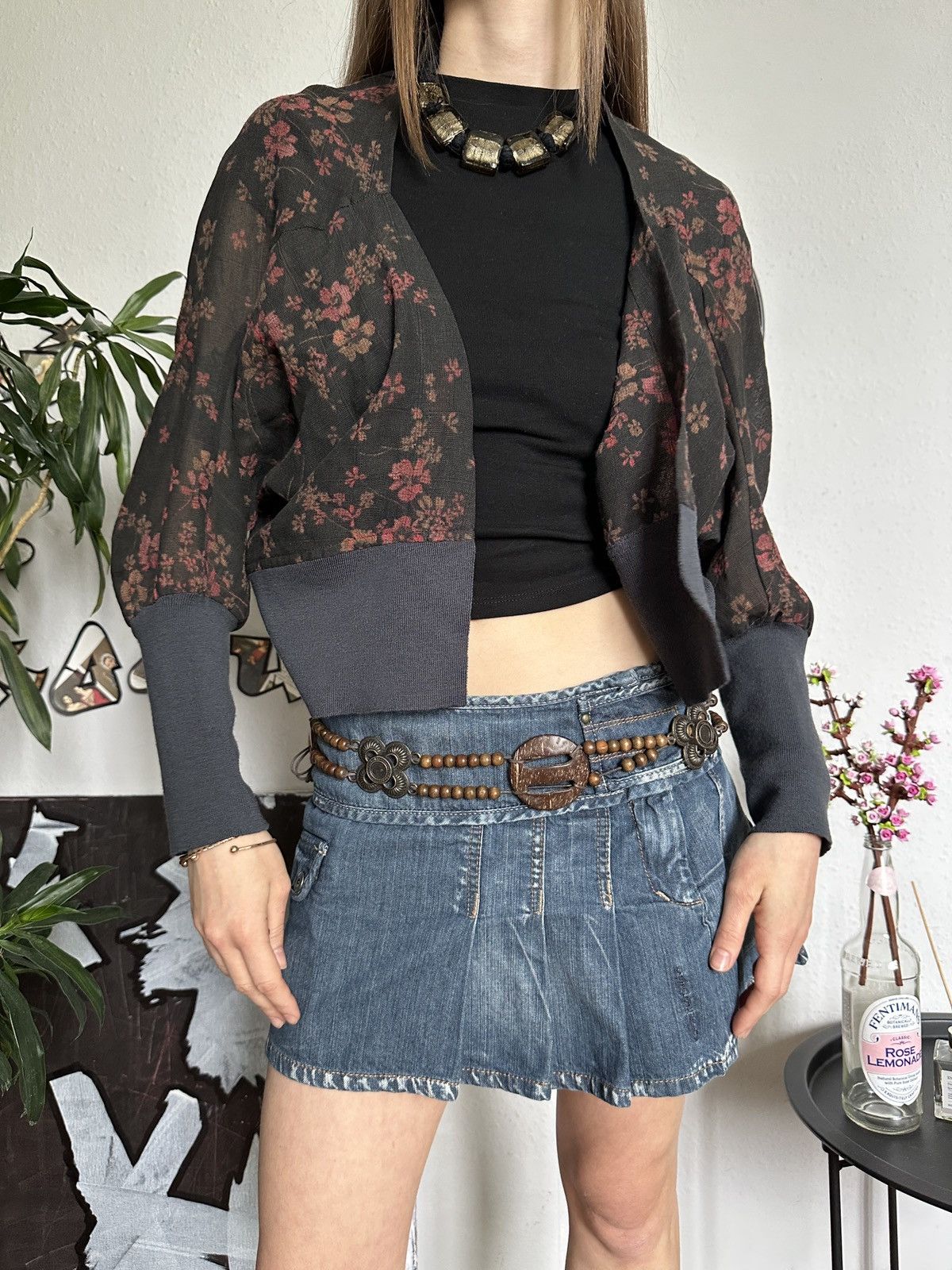 Designer × Vintage Crea Concept Vintage Floral Merino Wool Bolero Cardigan Size XS / US 0-2 / IT 36-38 - 3 Thumbnail