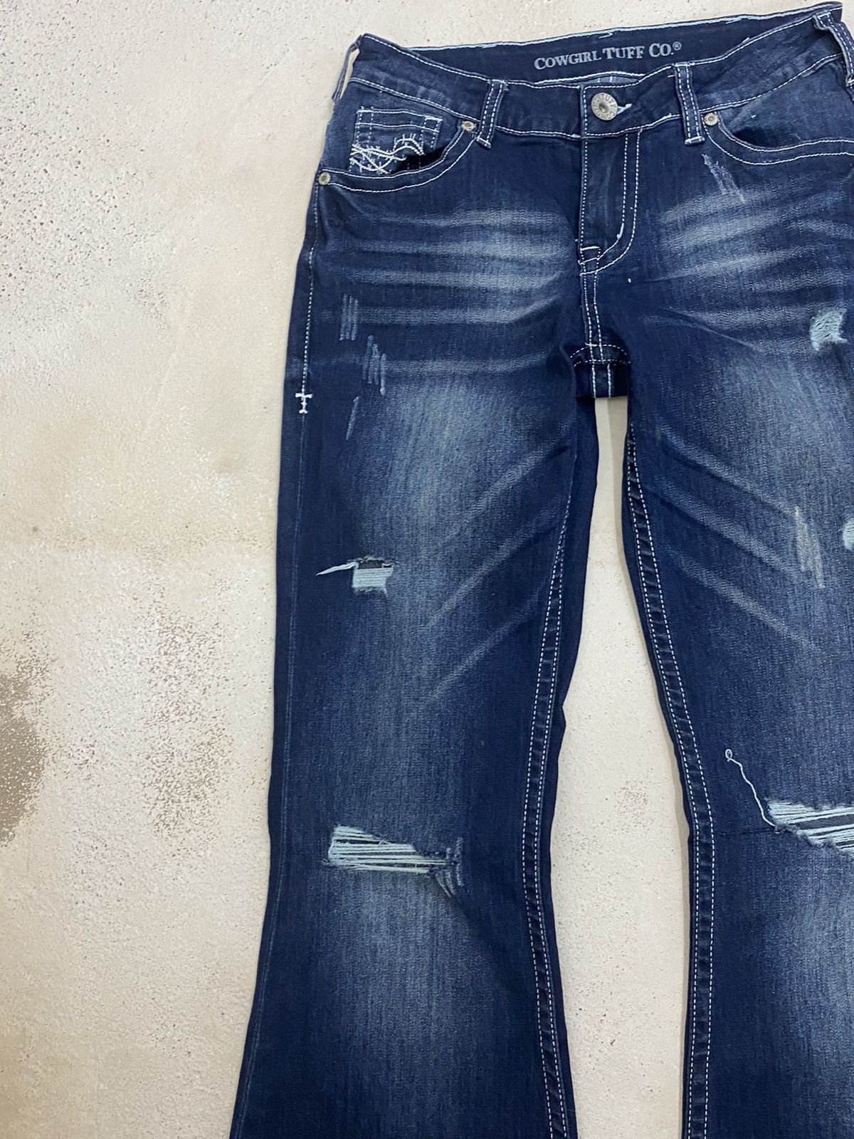 Japanese Brand × Le Grande Bleu (L.G.B.) × Tornado Mart Flare Cowgirl Tuff Jean Blue Washed Whisker Distressed Size US 26 / EU 42 - 5 Thumbnail