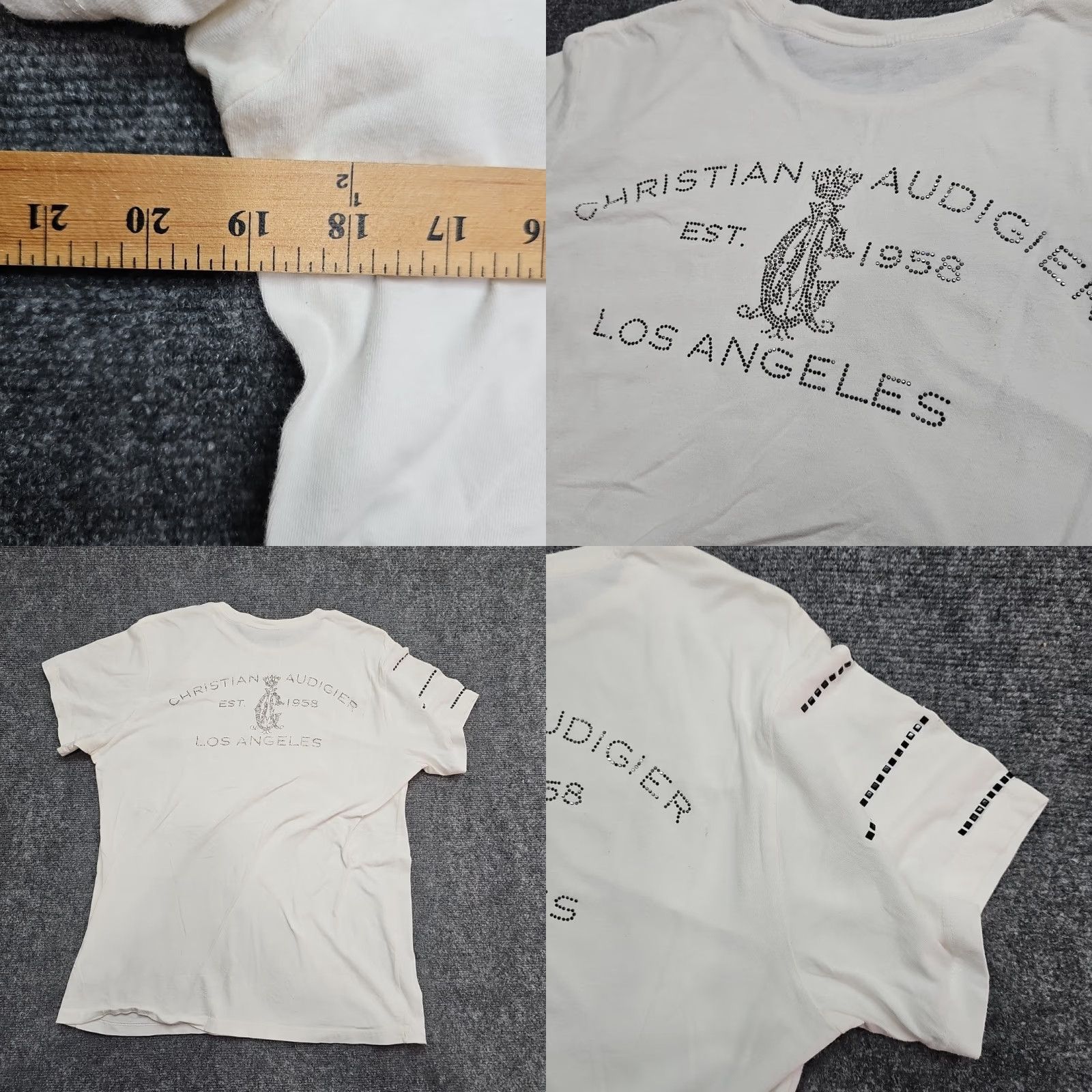 Vintage Christian Audigier Designer Tee Adult Large White Studded Graphic Shirt Men Size US L / EU 52-54 / 3 - 8 Thumbnail