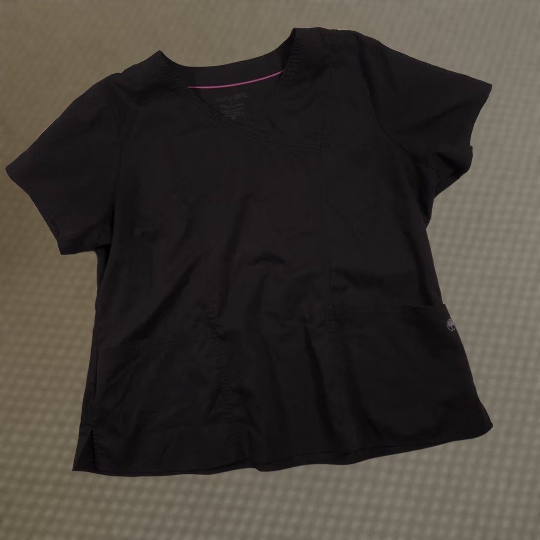 Vintage Healing Hands Purple Label Scrub Top Womens 3X Black V-Neck Nursing Medical Shirt Short Sleeve Tunic with Pockets Womens Mens, Womens Size XXL / US 16-18 / IT 52-54 - 1 Thumbnail