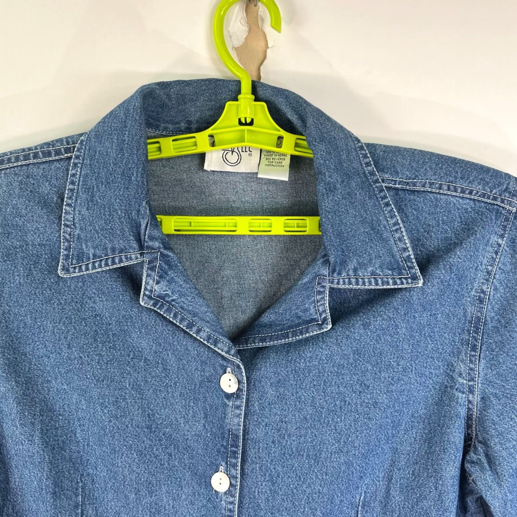Denime VINTAGE Cervelle Denim Shirt L Womens Light Blue Pink Embroidered 100% Cotton Button-Up Lightweight Womens Size L / US 10 / IT 46 - 5 Thumbnail