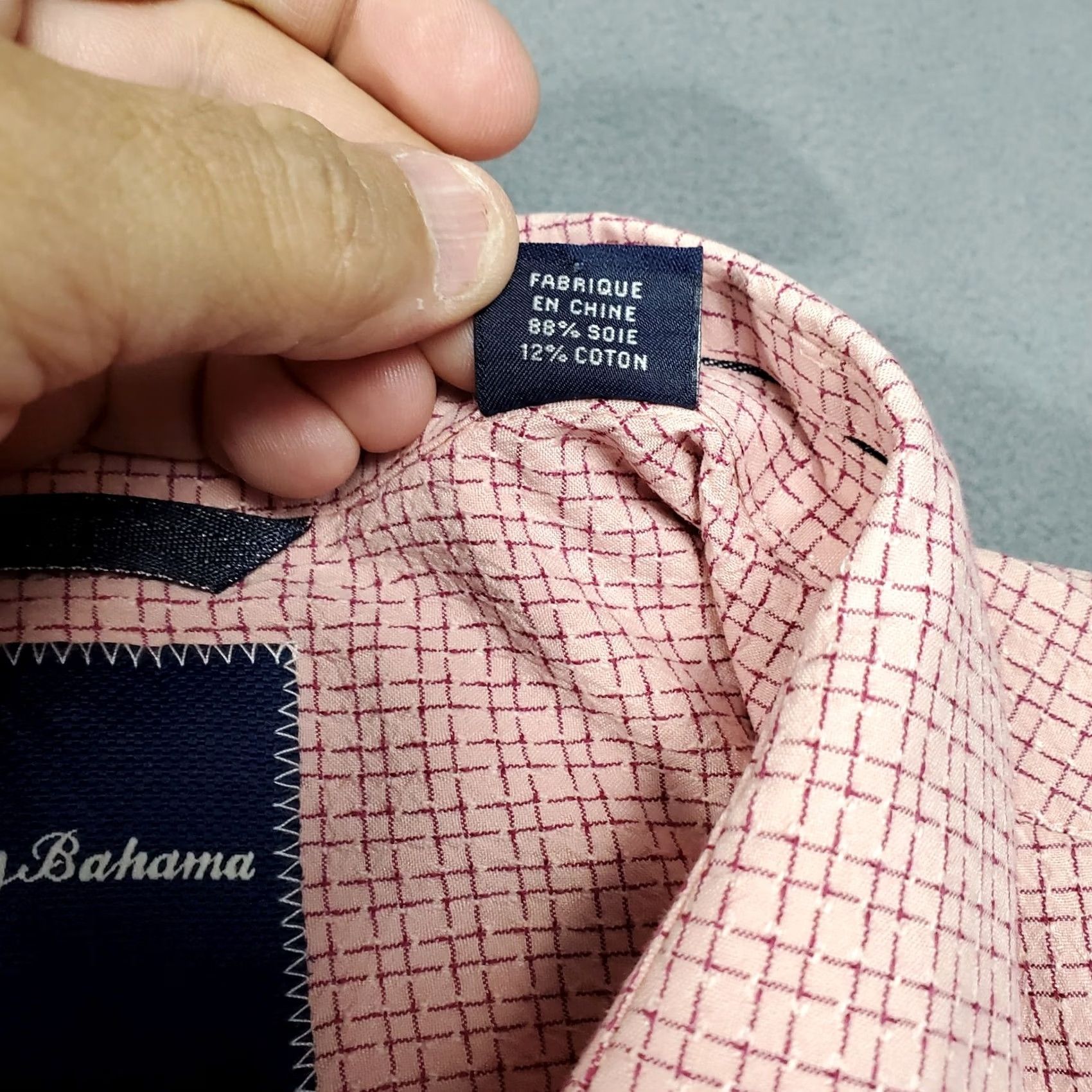 Tommy Bahama Tommy Bahama Mens Large Pink Check Silk Blend Gray Accent Long Sleeve Shirt Size US L / EU 52-54 / 3 - 7 Thumbnail