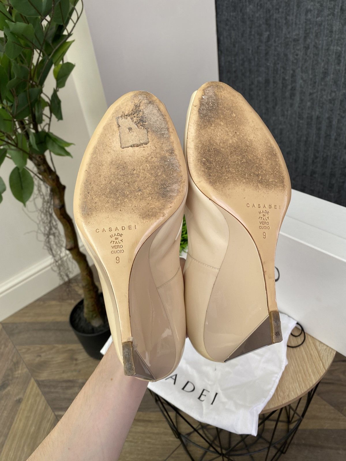 Casadei Casadei Patent Leather Wedge Heels Nude Peep Toe Pumps Size US 9 / IT 39 - 13 Thumbnail