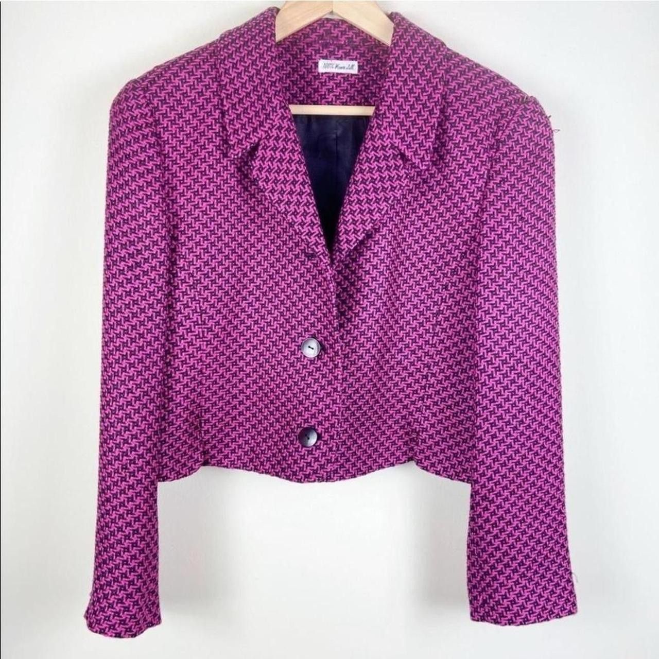 Other Vintage Silk Pink Houndstooth Blazer Size M / US 6-8 / IT 42-44 - 5 Thumbnail