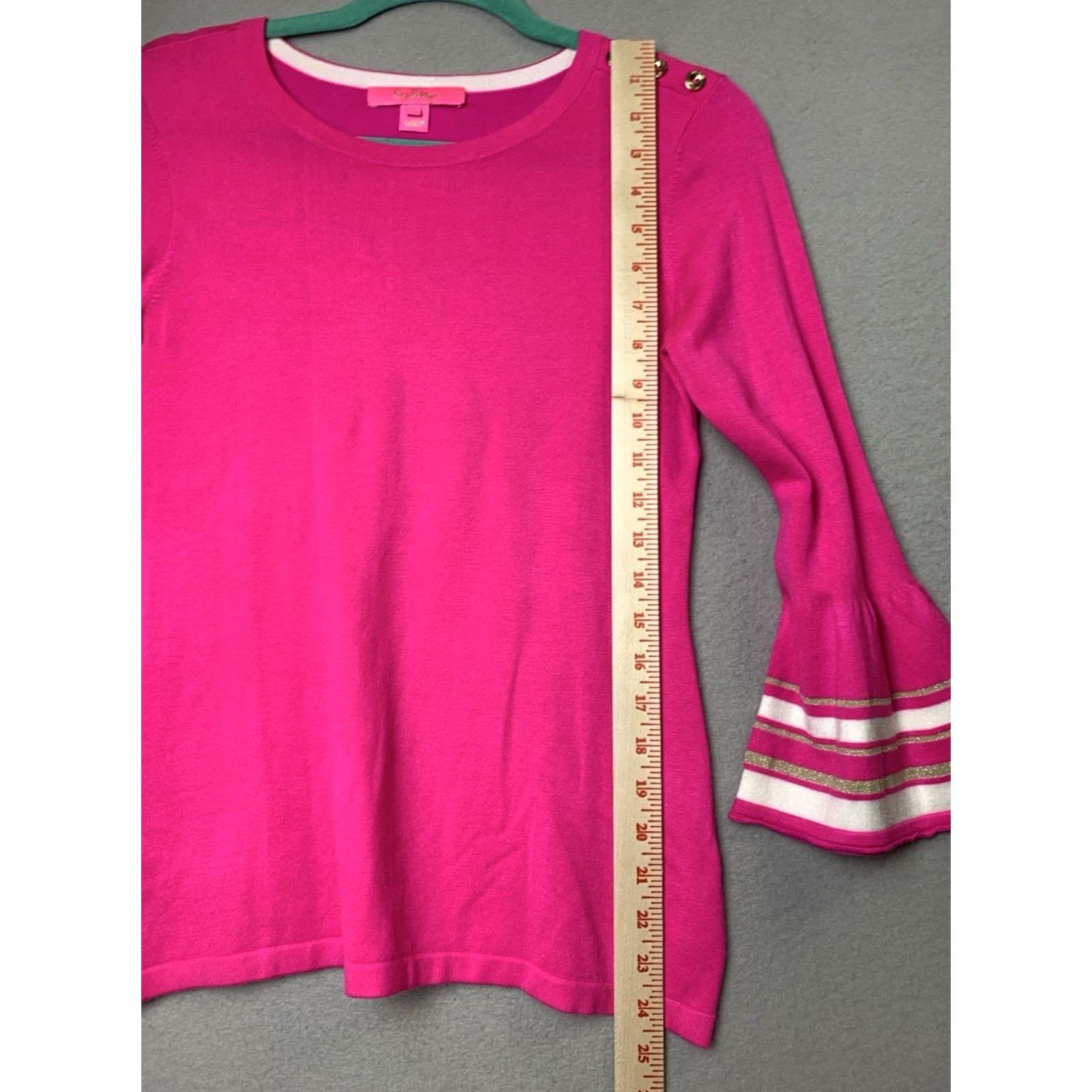 Lilly Pulitzer Lilly Pulitzer Sweater Women's Size S Pink Crew Neck Gold Buttons Striped Cuffs Bohemian Preppy Size S / US 4 / IT 40 - 7 Thumbnail