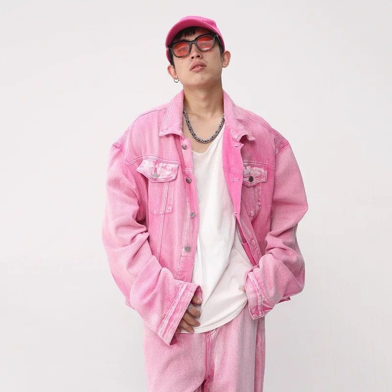 Japanese Brand × Vintage Casual Korean Pink Set Suit Solid Jeans + Jacket Coat Size 40R - 5 Thumbnail